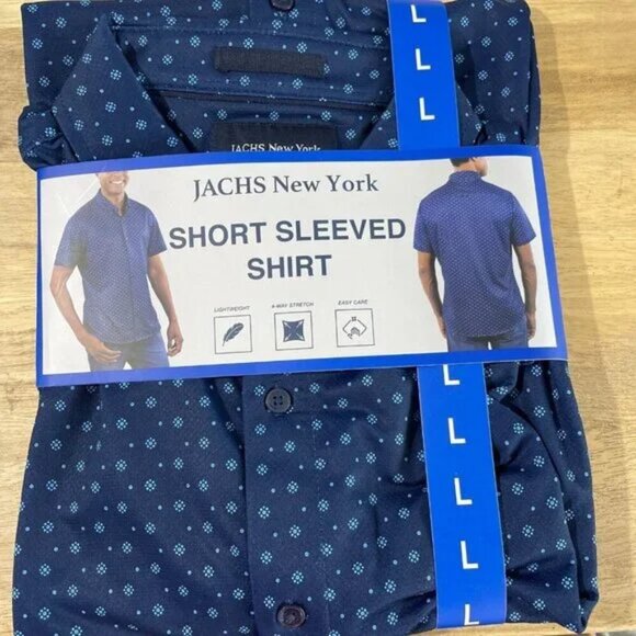 NEWT Jachs New York Men's L Blue Short Sleeved Shirt Lightweight & Stretchy - Picture 2 of 7